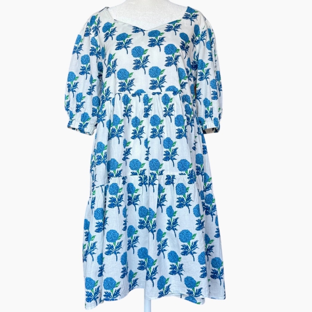 THML Short Sleeve Blue Floral Mini Dress Sz S